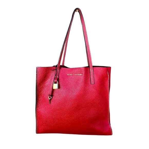 The Marc Jacobs Fire engine Red Pebbled Leather Grind Tote with Gold lock & Key - Picture 6 of 12